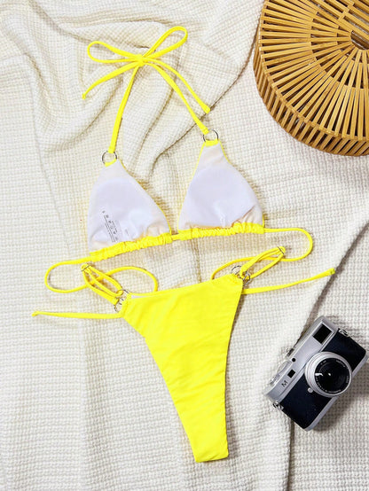 Swim Vacation Summer Beach Triangle Bra and Thong Bikini Set