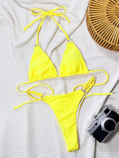 Swim Vacation Summer Beach Triangle Bra and Thong Bikini Set