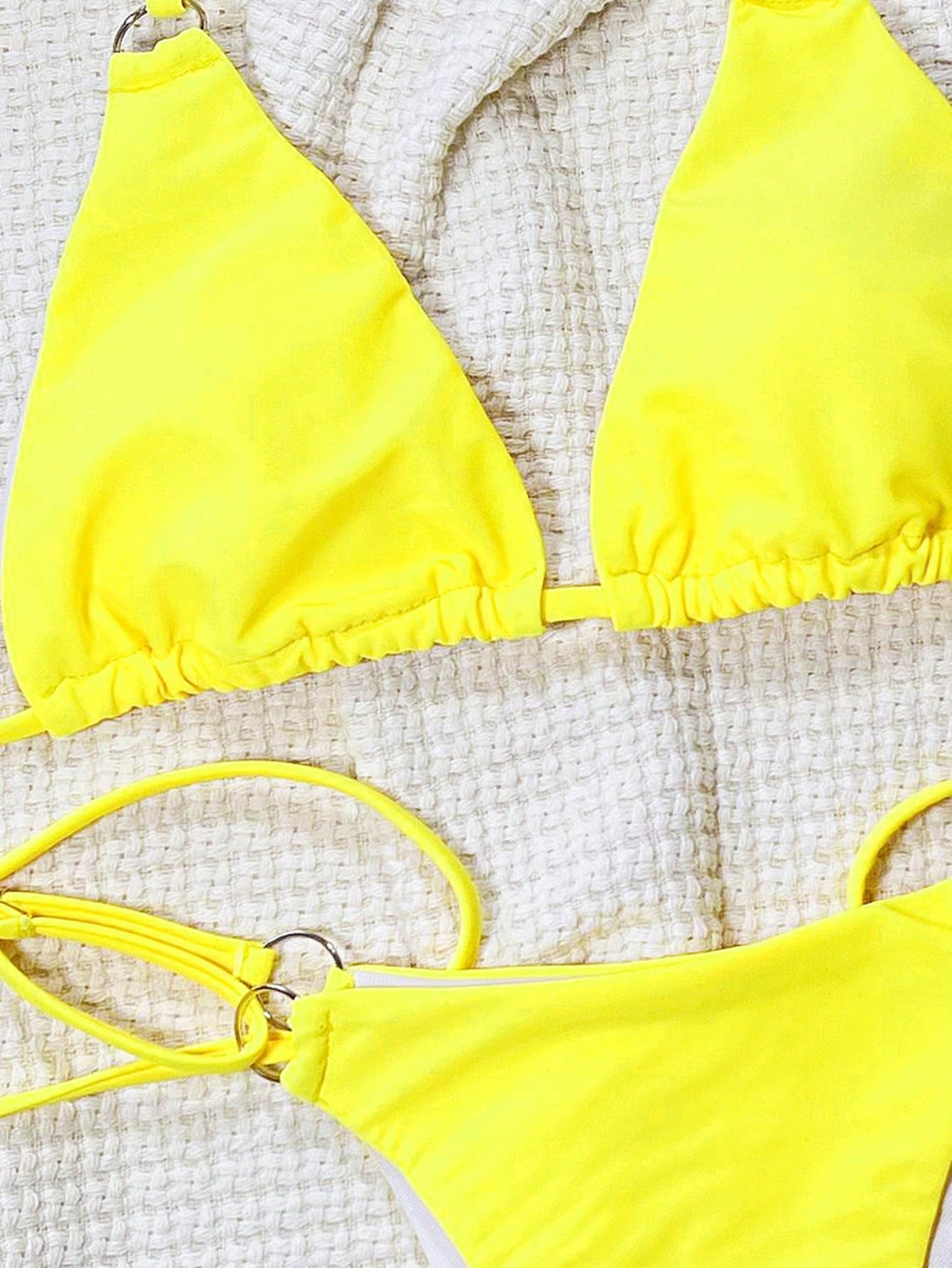 Swim Vacation Summer Beach Triangle Bra and Thong Bikini Set