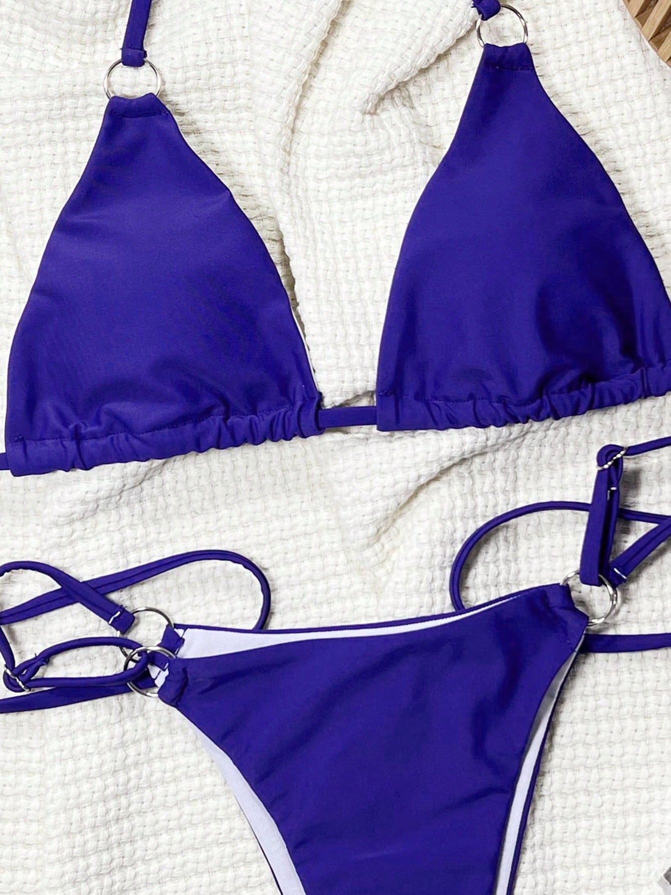 Swim Vacation Summer Beach Triangle Bra and Thong Bikini Set